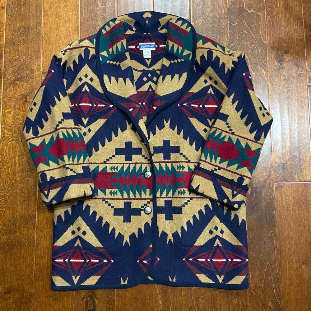 Pendleton Knockabouts Vintage Wool Coat Jacket Aztec Southwestern Women's L - Picture 3 of 11